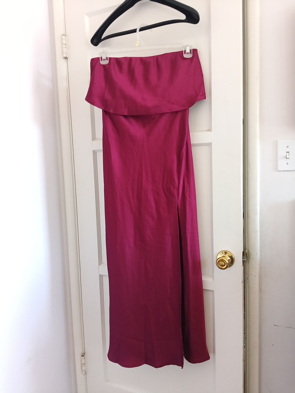 Strapless Satin Maxi Dress in Fuchsia